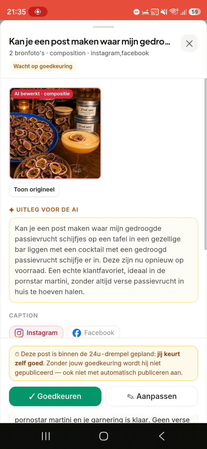 The complete passion fruit post draft on mobile, ready to review
